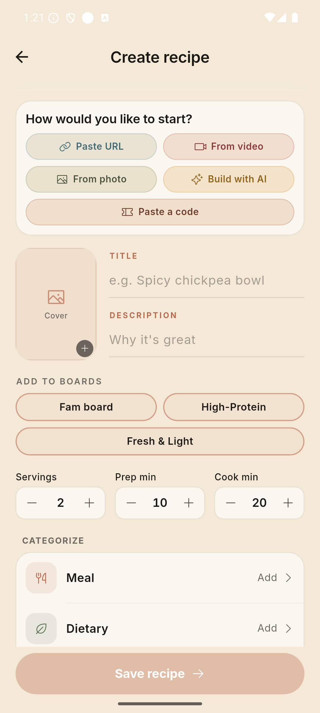 Create a recipe